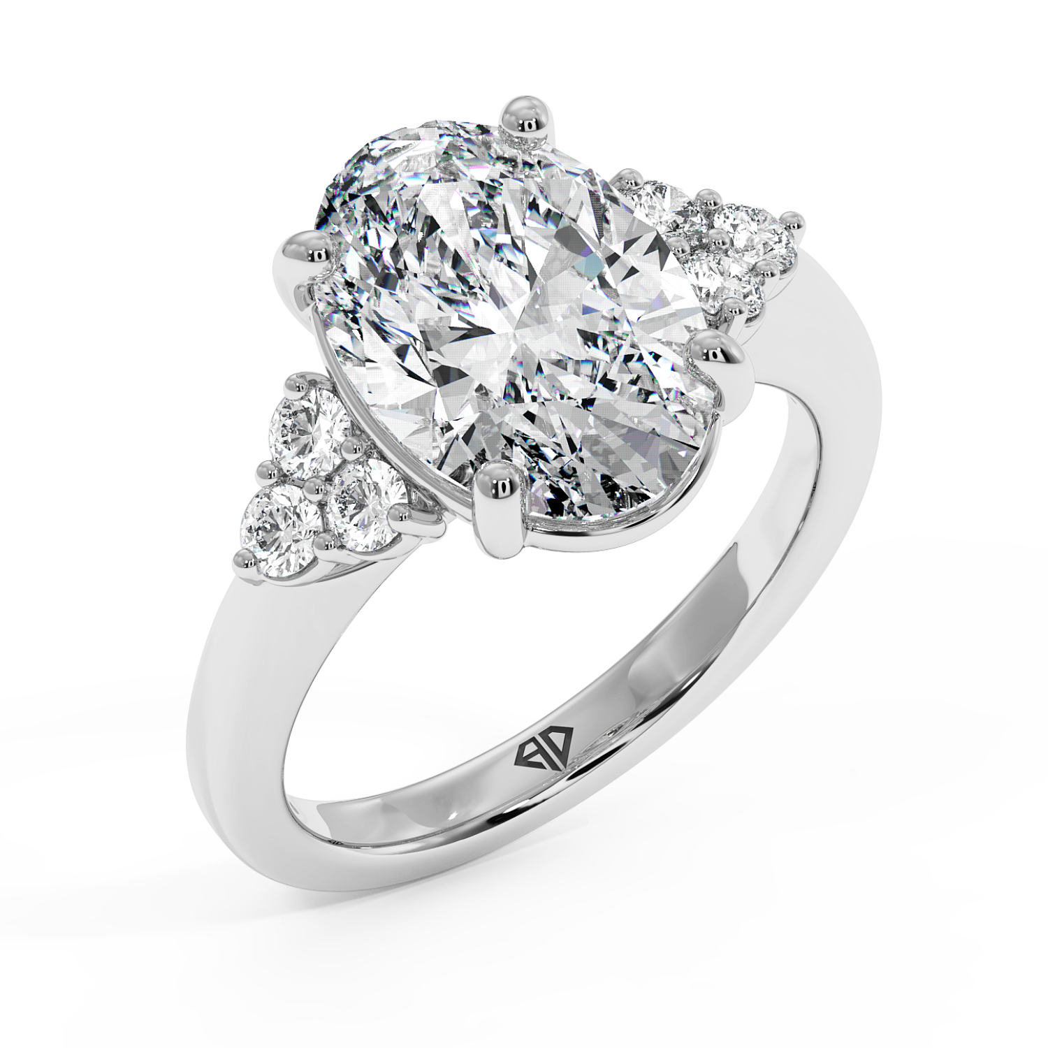 18K White Gold Oval Diamond Trilogy Engagement Ring