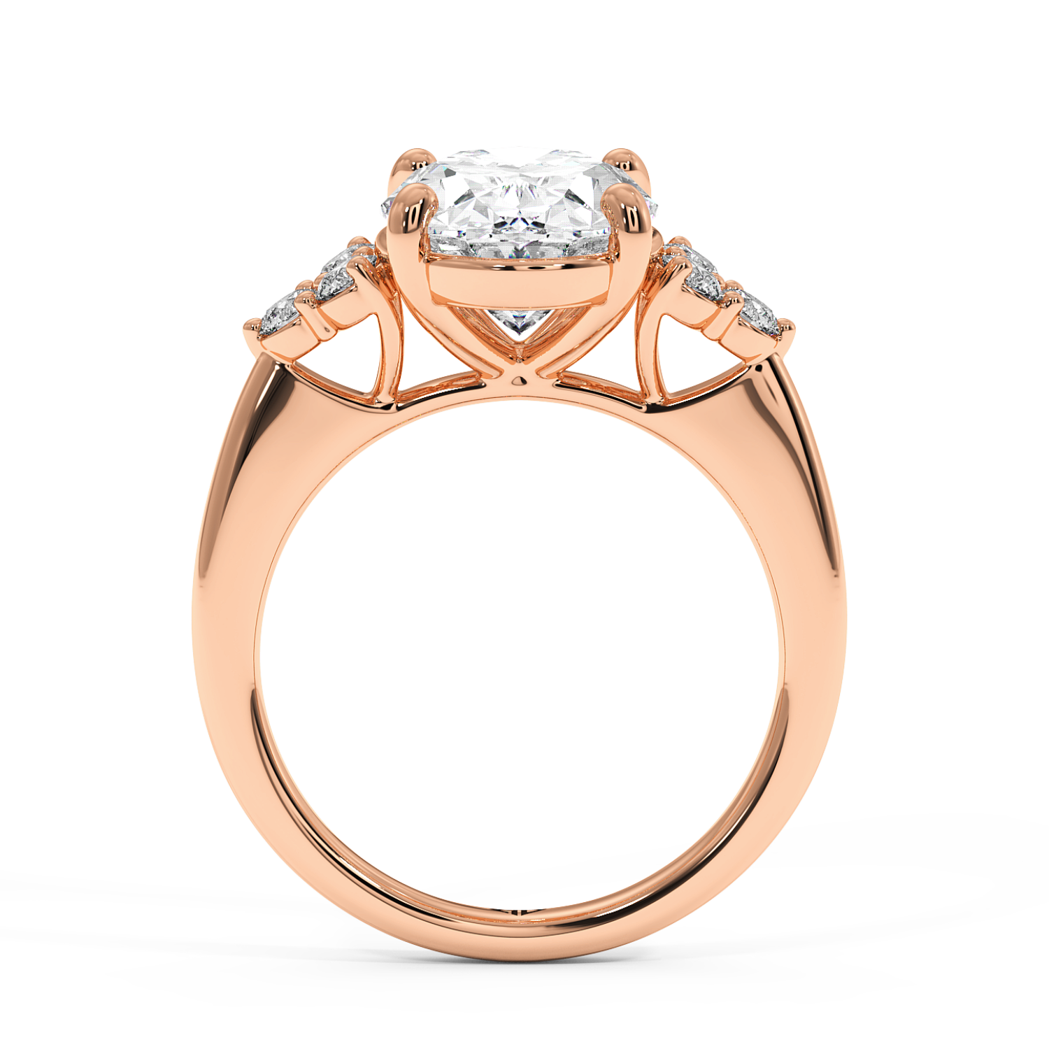 18K Rose Gold Oval Diamond Trilogy Engagement Ring