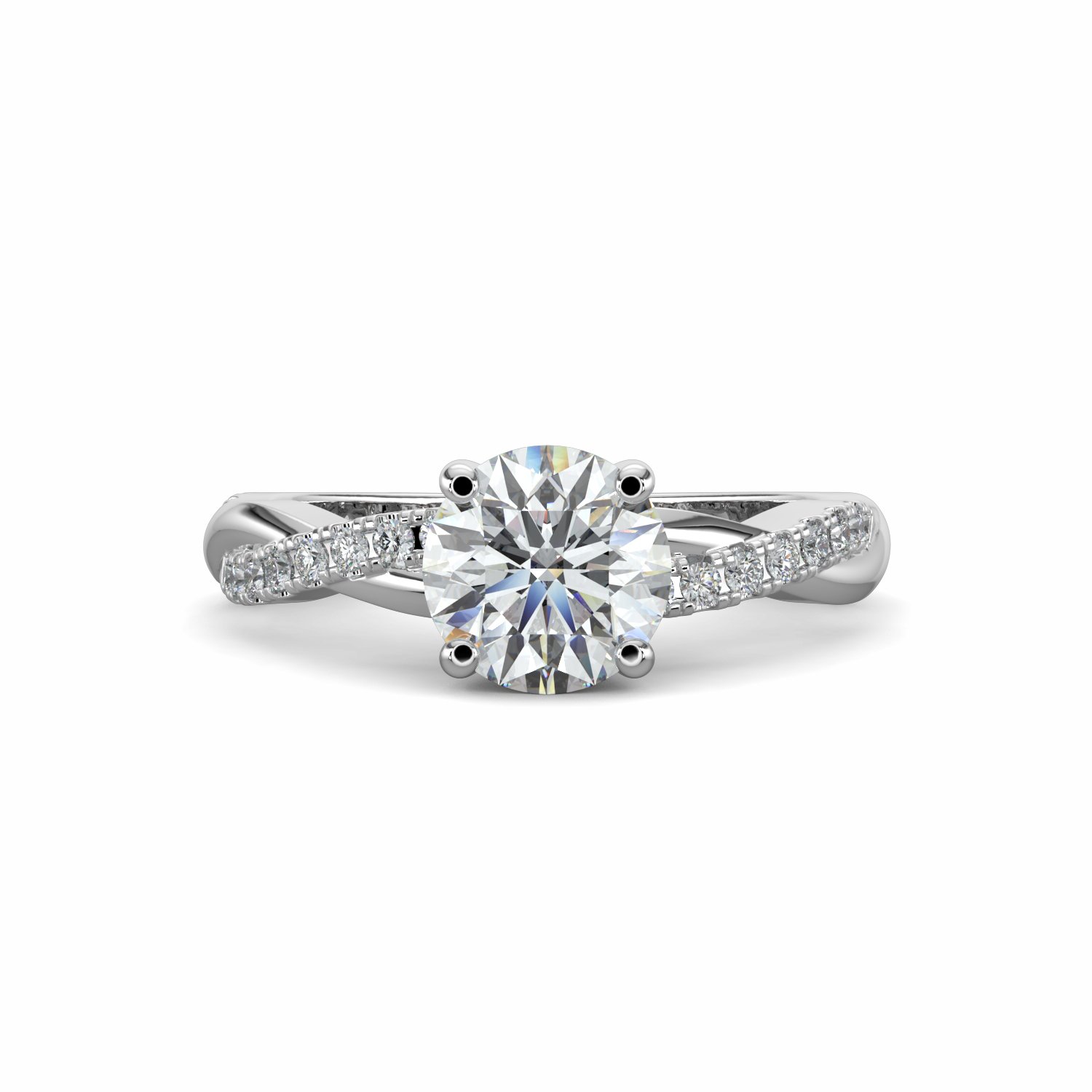 18K White Gold River Shoulder Set Diamond Engagement Rings