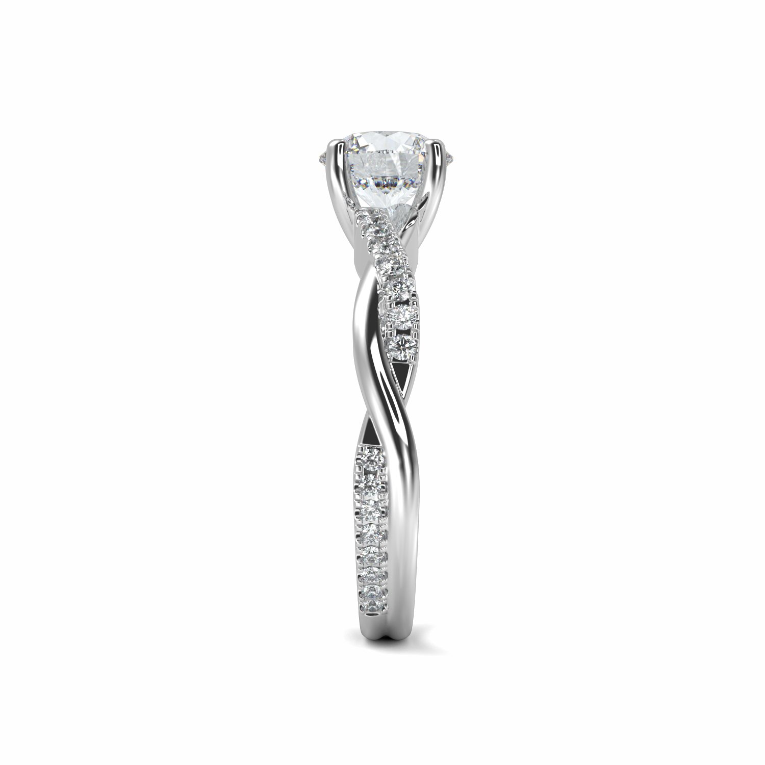 18K White Gold River Shoulder Set Diamond Engagement Rings