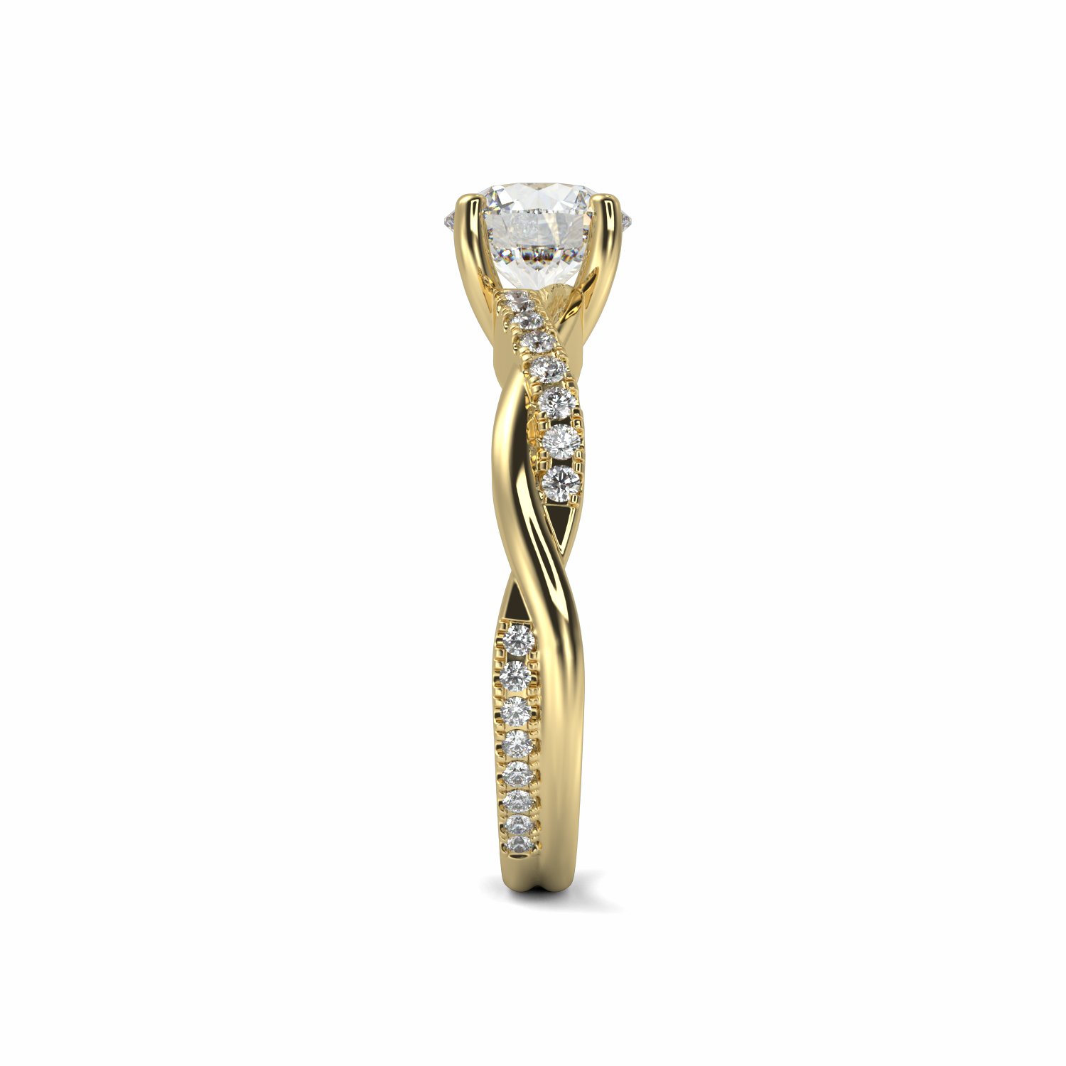 18K Yellow Gold River Shoulder Set Diamond Engagement Rings