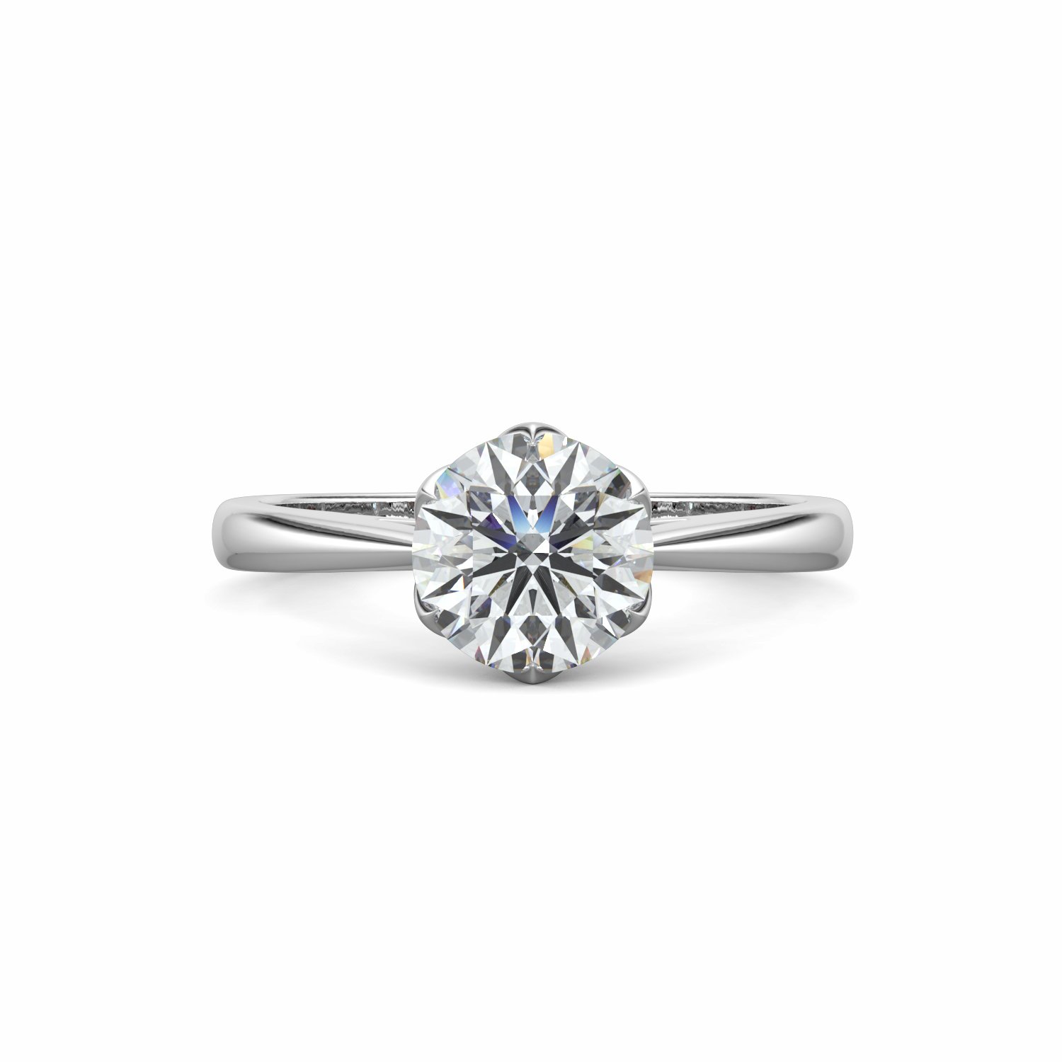 18K White Gold Petal Diamond Solitaire Engagement Ring
